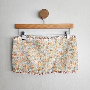 American Eagle Smocked Tube Crop Top Floral Boho Strapless Bandeau Cotton NWT L